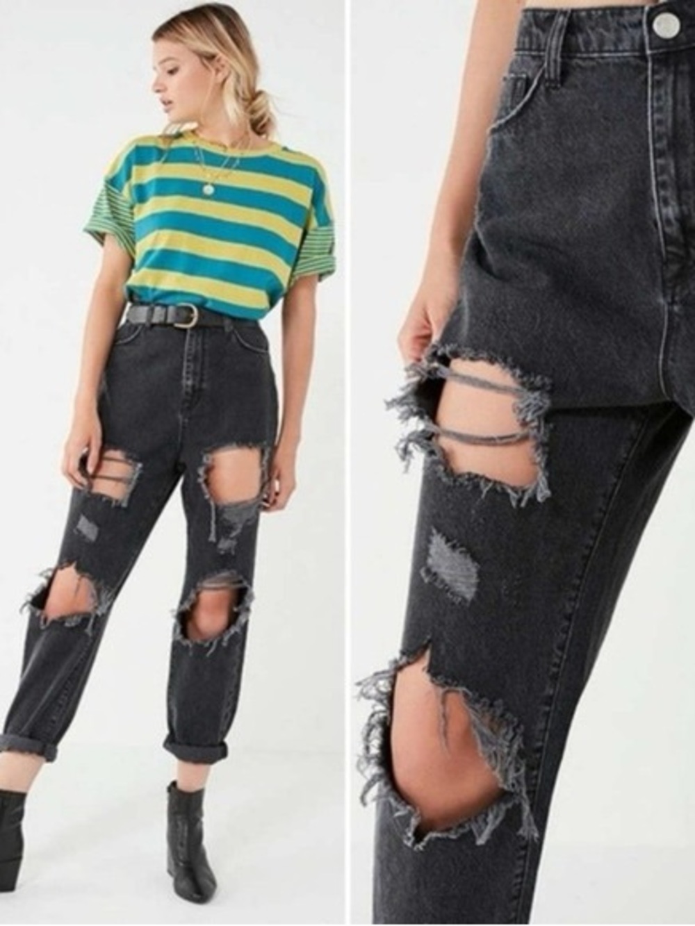 BDG Urban Outfitters Mom High-Rise Black Distressed Ripped Jeans